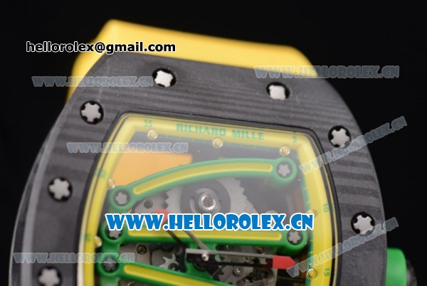Richard Mille RM 59-01 Miyota 9015 Automatic PVD Case with Skeleton Dial Dot/Arabic Numeral Markers and Yellow Rubber Strap - Click Image to Close